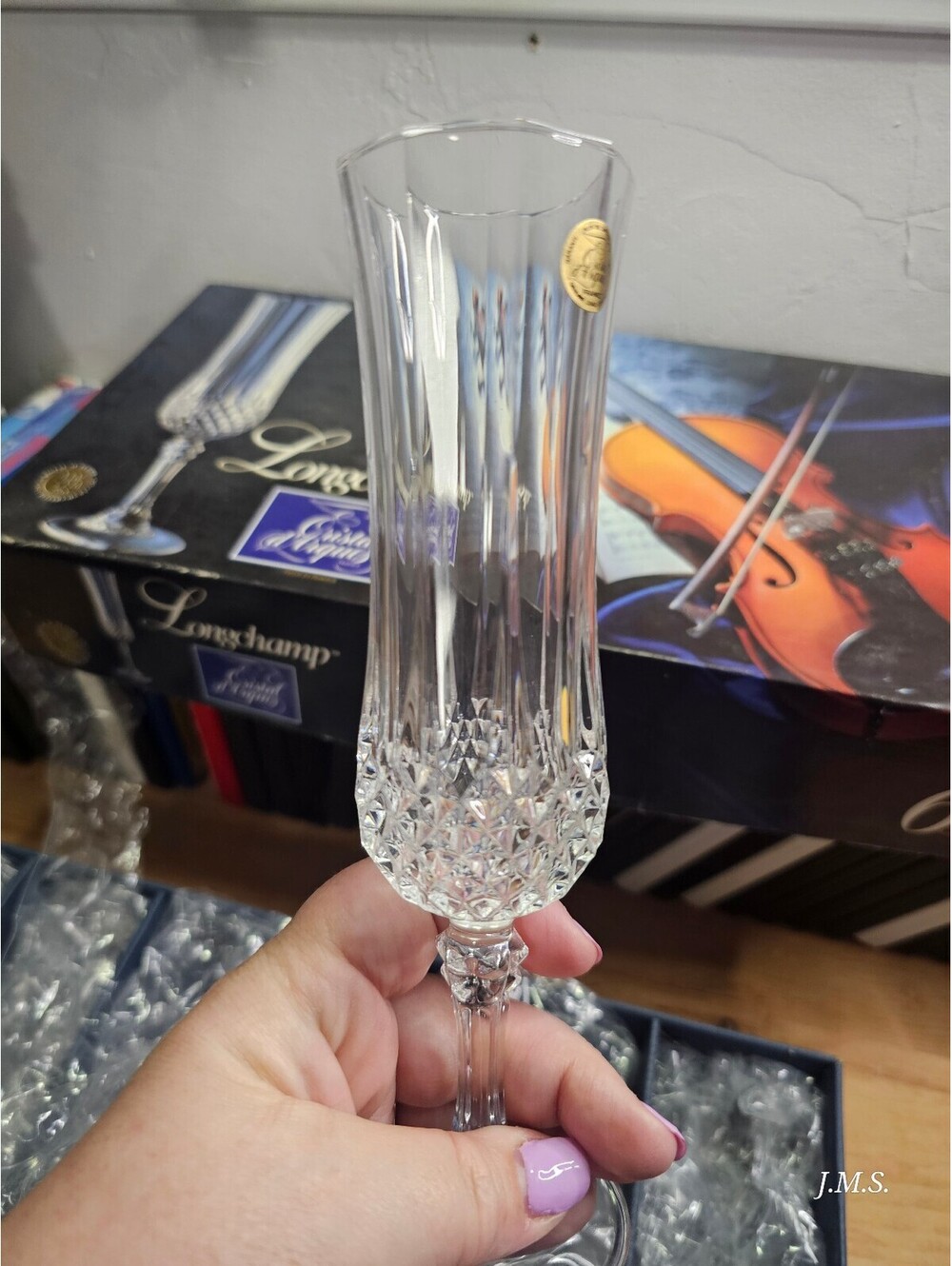 Longchamp Crystal Champagne Flutes Set of 6 with Original Box